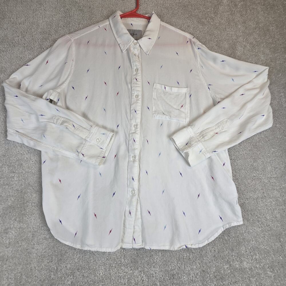 Rails‎ Rocsi Rainbow Lightning Button Up Shirt Womens M White Stretch Boho Beach